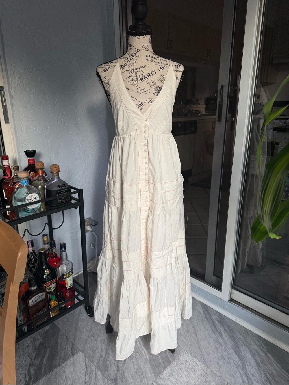 Maeve Cream Tiered Button-Front Maxi Dress EUC
